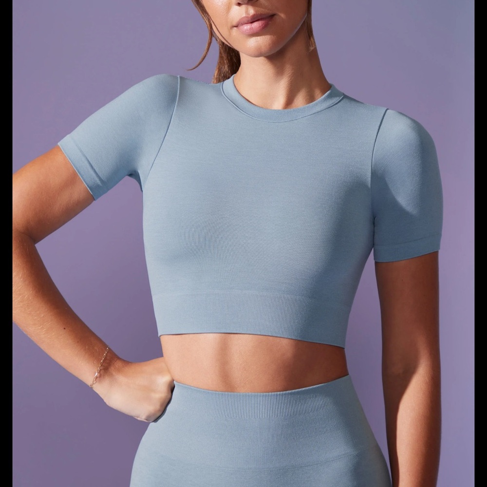Bo + Tee by Oh Polly Cap Sleeve Define Luxe Crop Top in Denim Blue